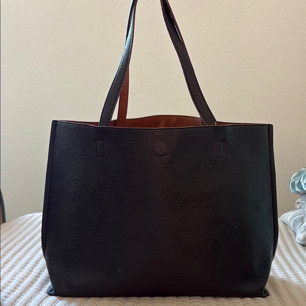 Street Level | Reversible Black and Brown Vegan Leather Tote Bag